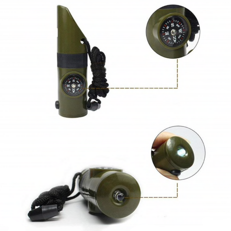 Multifunktionell överlevnadsvisselpipa (kompass - lampa - förstoringsglas - termometer)