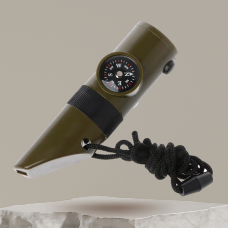 Multifunktionell överlevnadsvisselpipa (kompass - lampa - förstoringsglas - termometer)